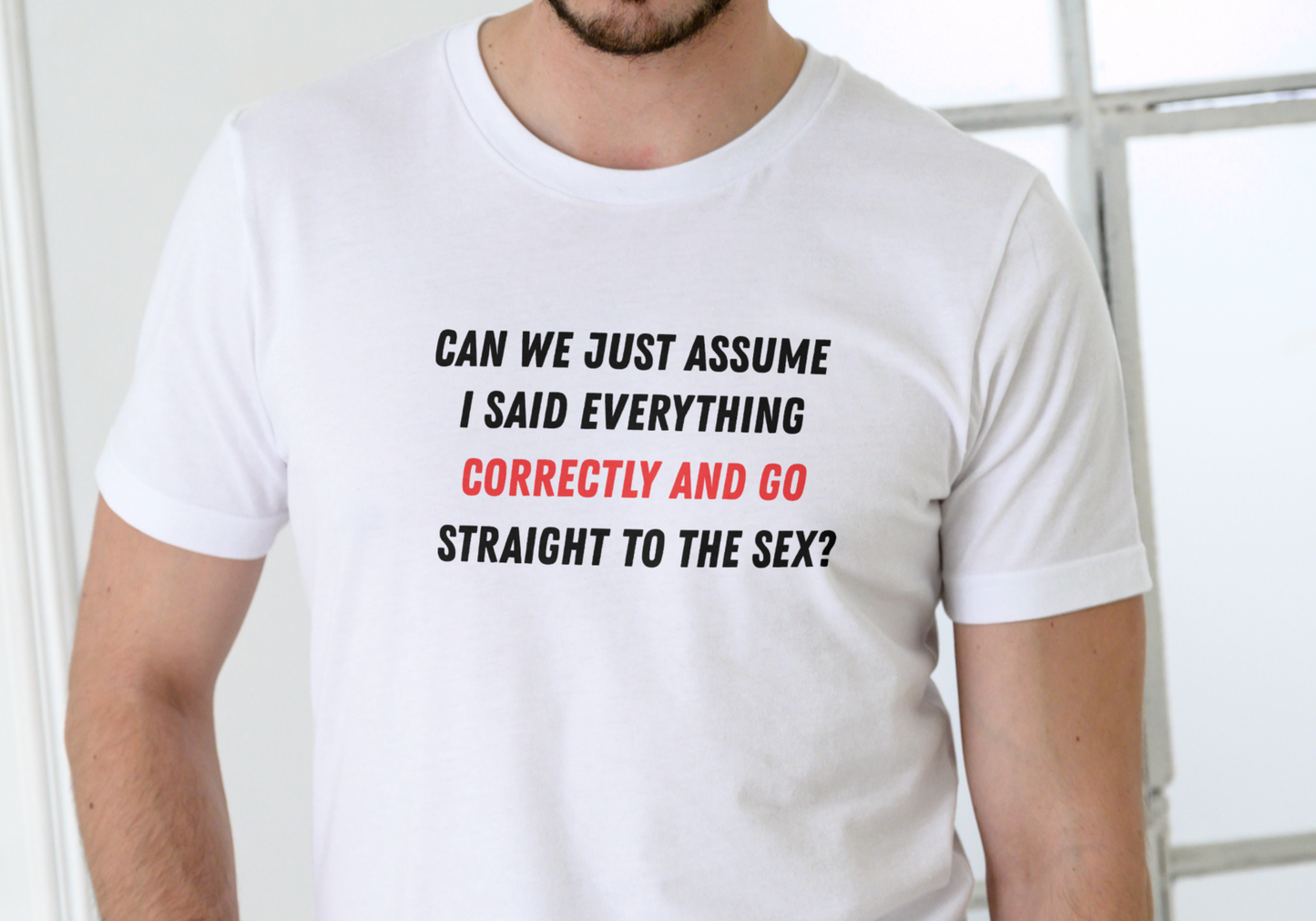 CAN WE JUST ASSUME I SAID EVERYTHING CORRECTLY AND GO STRAIGHT TO THE SEX, T-SHIRT, UNISEX, COTTON