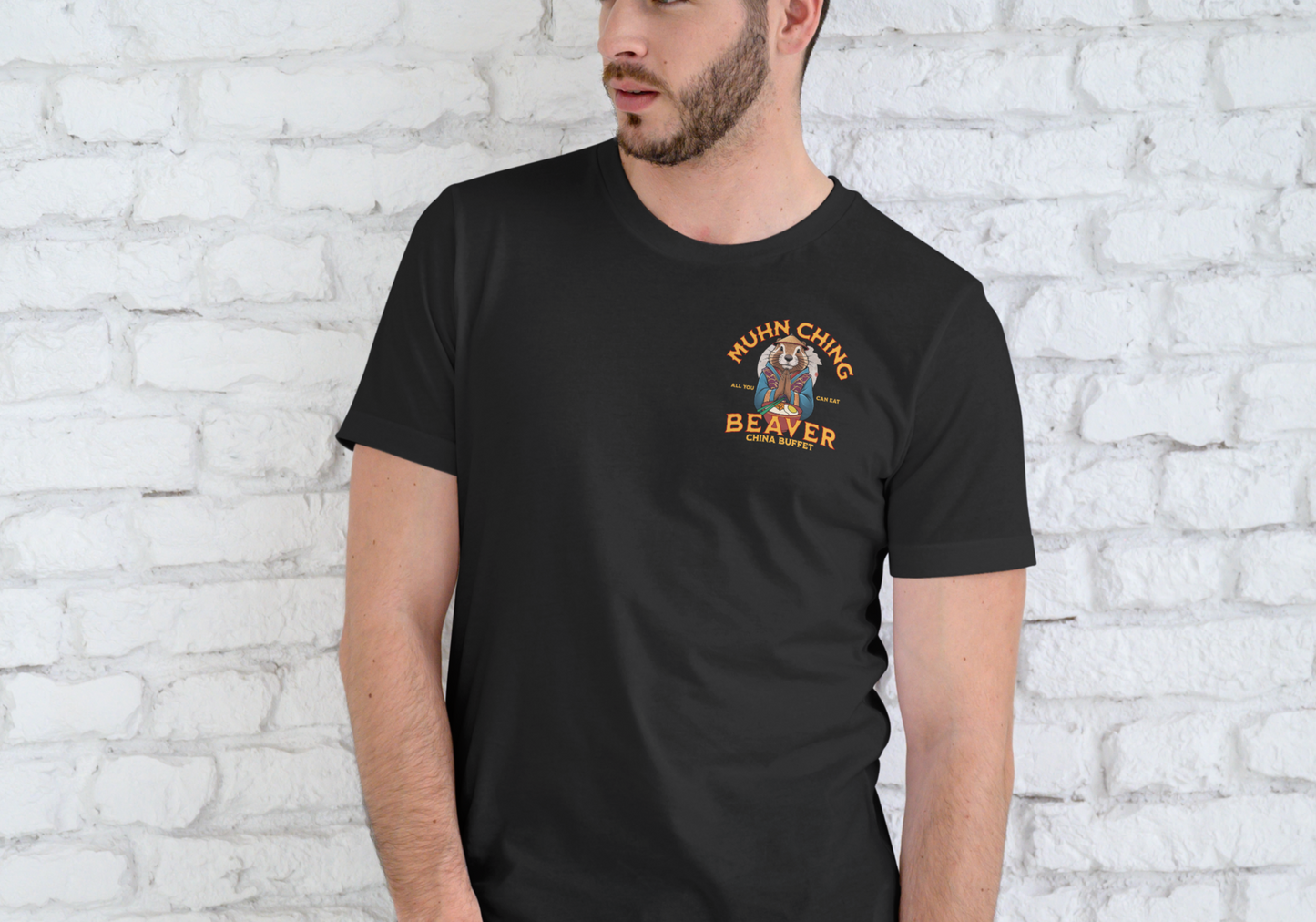 MUHN CHING BEAVER CHINA BUFFET, T-SHIRT, UNISEX, COTTON