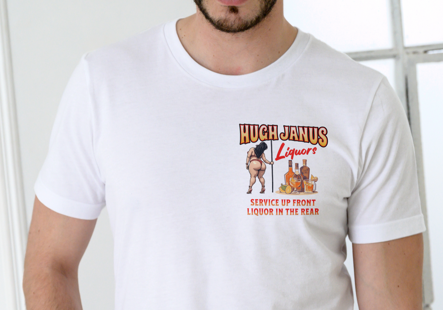 HUGH JANUS LIQUORS, T-SHIRT, UNISEX, COTTON