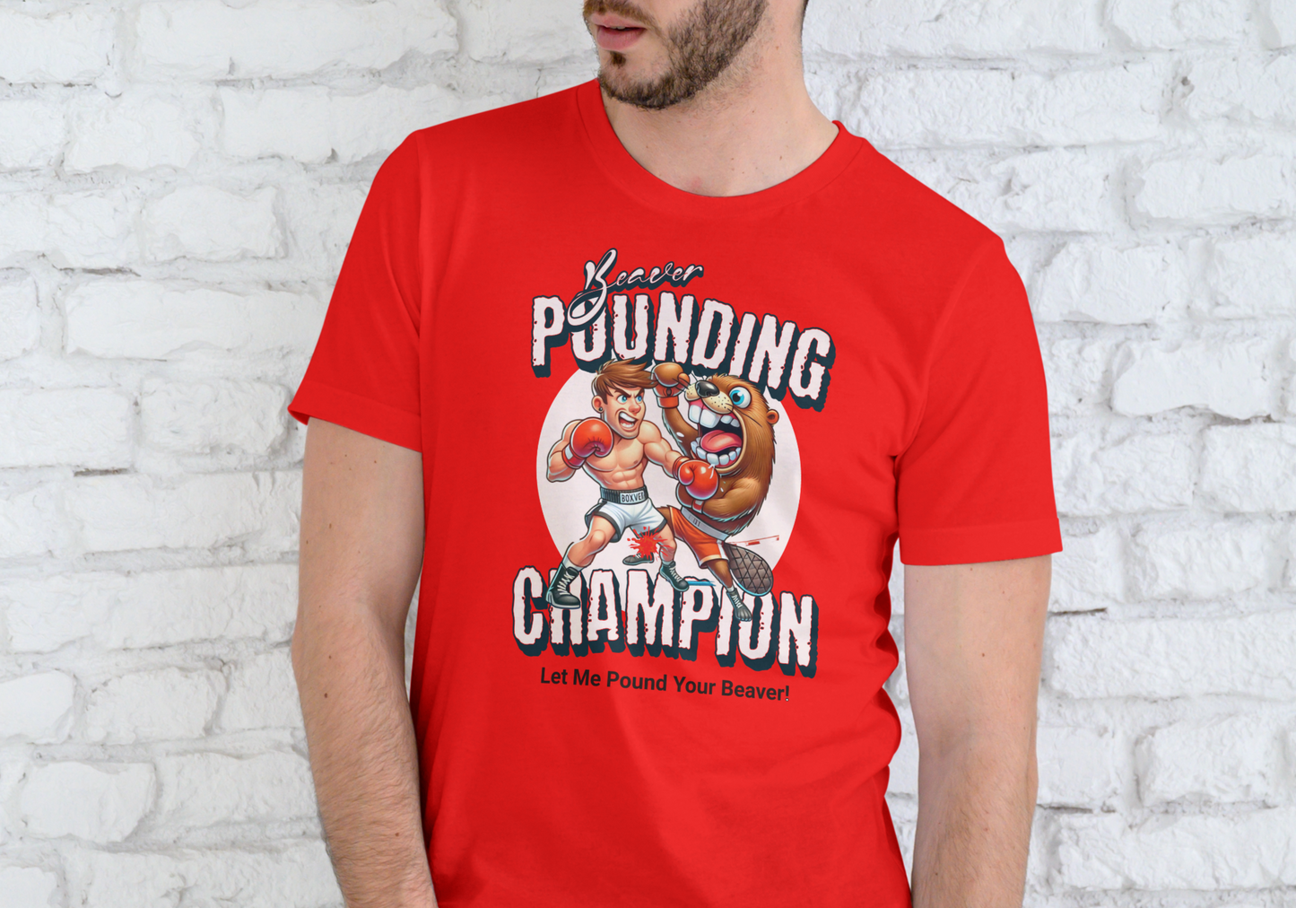 BEAVER POUNDING CHAMPION, T-SHIRT, UNISEX, COTTON