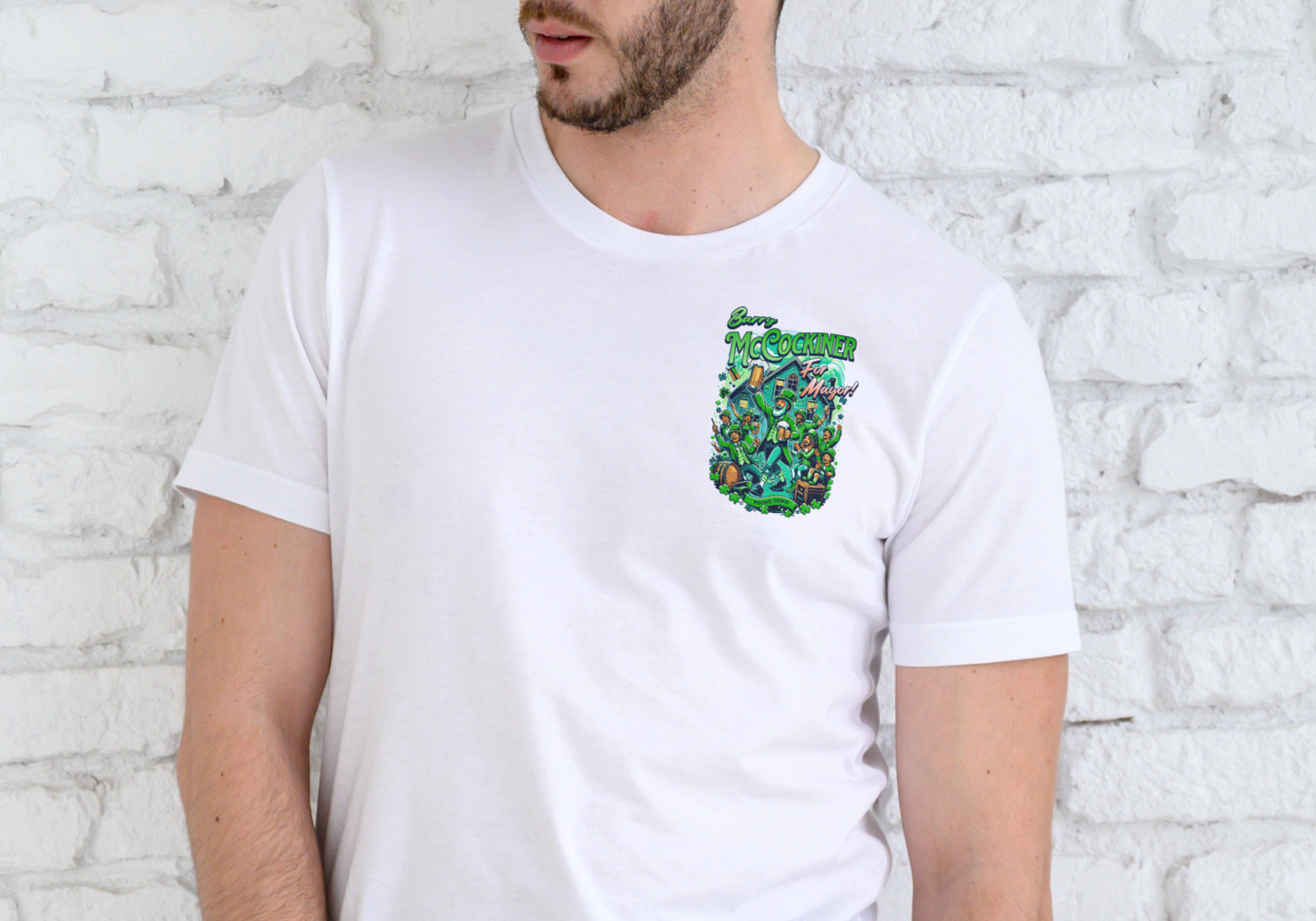 BARRY MCCOCKINER FOR MAYOR OF POUNDTOWN, T-SHIRT, UNISEX, COTTON