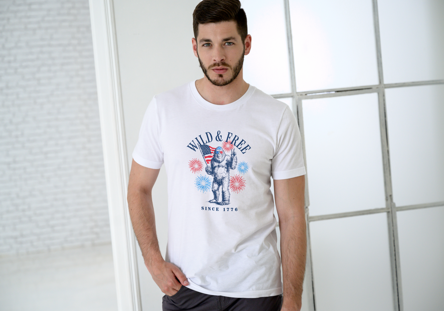Wild and Free Since 1776 Bigfoot July 4th T-Shirt