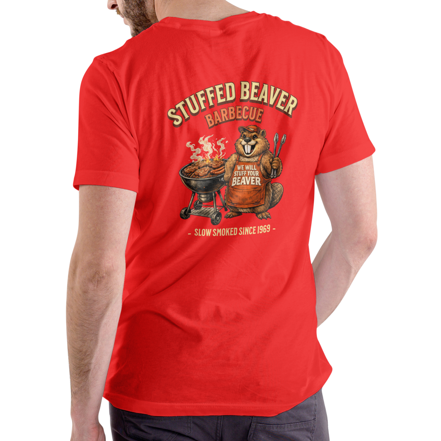 STUFFED BEAVER BARBECUE Funny Unisex Cotton T-Shirt