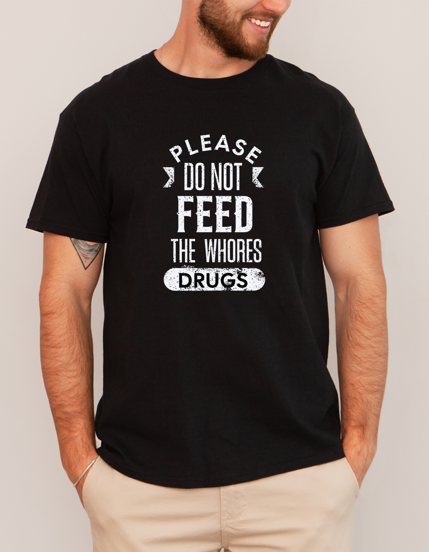 Short sleeve shirt, PLEASE DO NOT FEED THE WHORES DRUGS