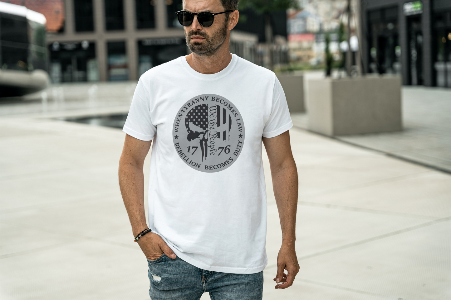 Short sleeve shirt. WHEN TYRANNY BECOMES LAW REBELLION BECOMES DUTY