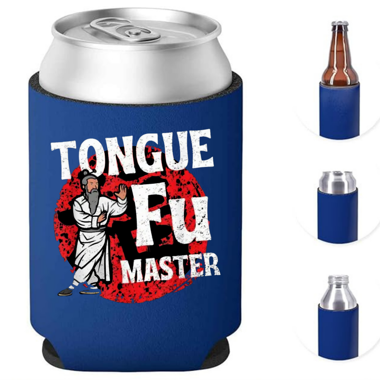 TONGUE FU MASTER Funny Can Cooler | Novelty Koozie for 12 oz Cans & Bottles