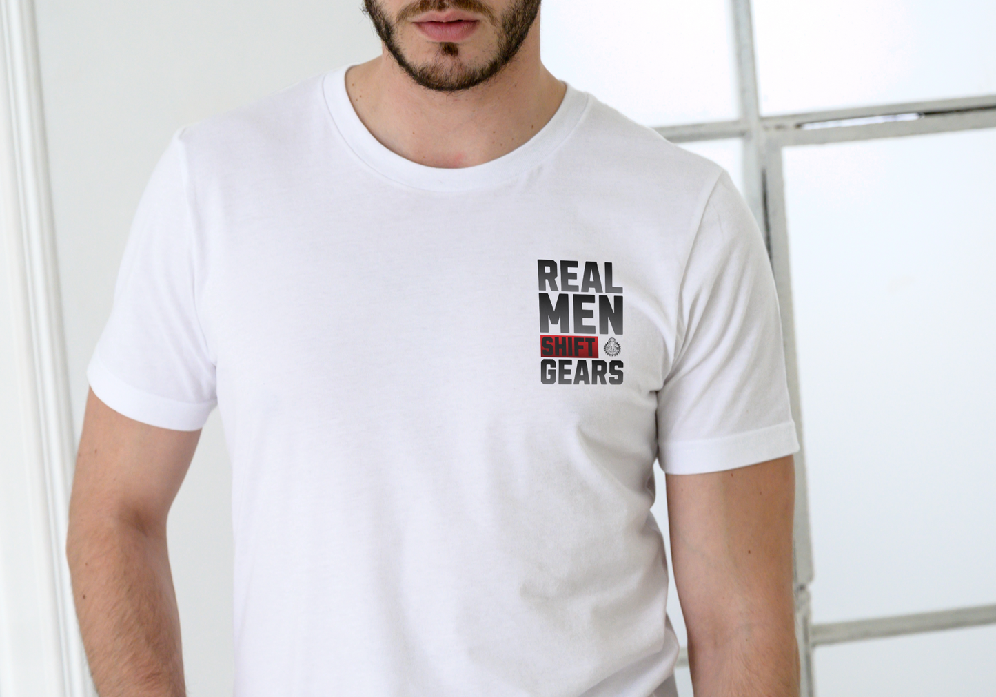 REAL MEN SHIFT GEARS, T-SHIRT, UNISEX, COTTON
