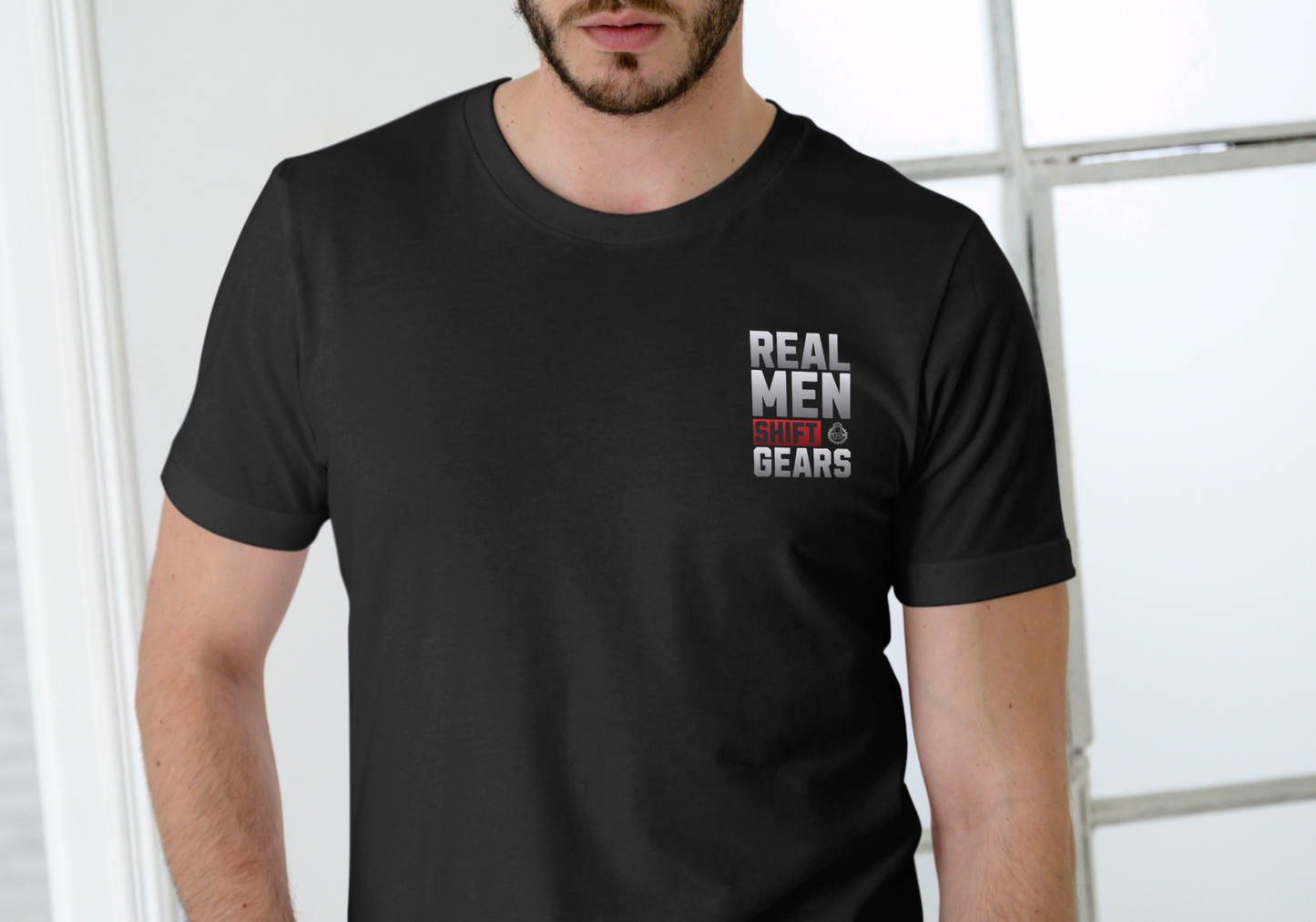 REAL MEN SHIFT GEARS, T-SHIRT, UNISEX, COTTON