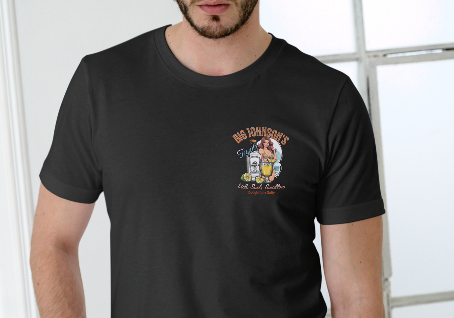 BIG JOHNSON'S TEQUILA, DELIGHTFULLY SALTY, T-SHIRT, UNISEX, COTTON