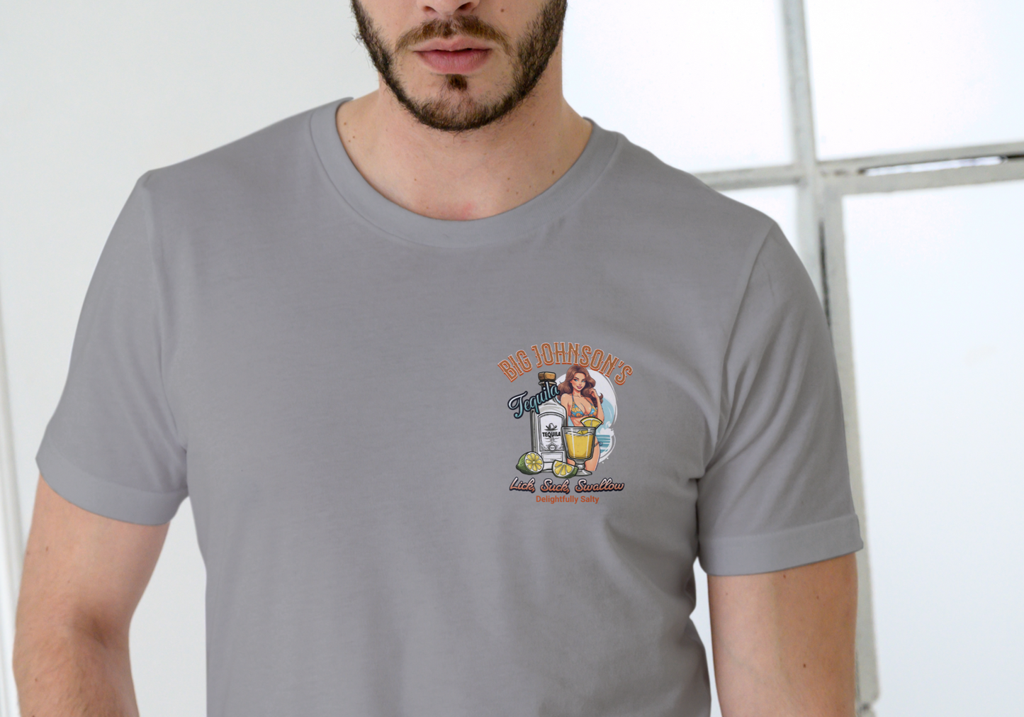BIG JOHNSON'S TEQUILA, DELIGHTFULLY SALTY, T-SHIRT, UNISEX, COTTON