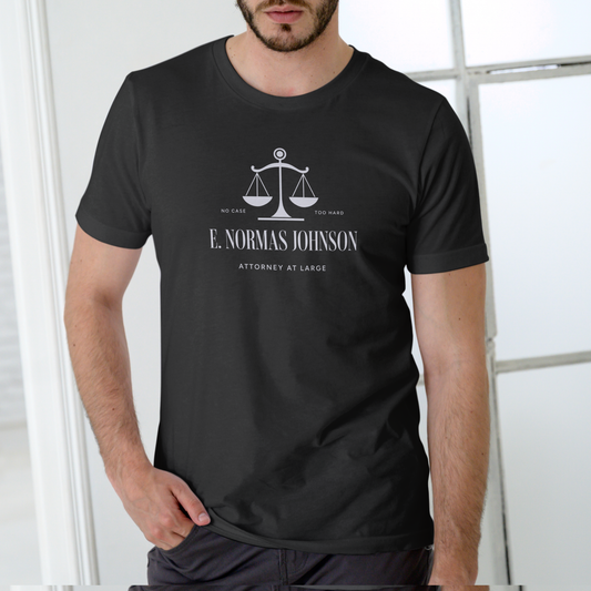 E. NORMAS JOHNSON – Attorney At Large | Funny Name Unisex Cotton T-Shirt