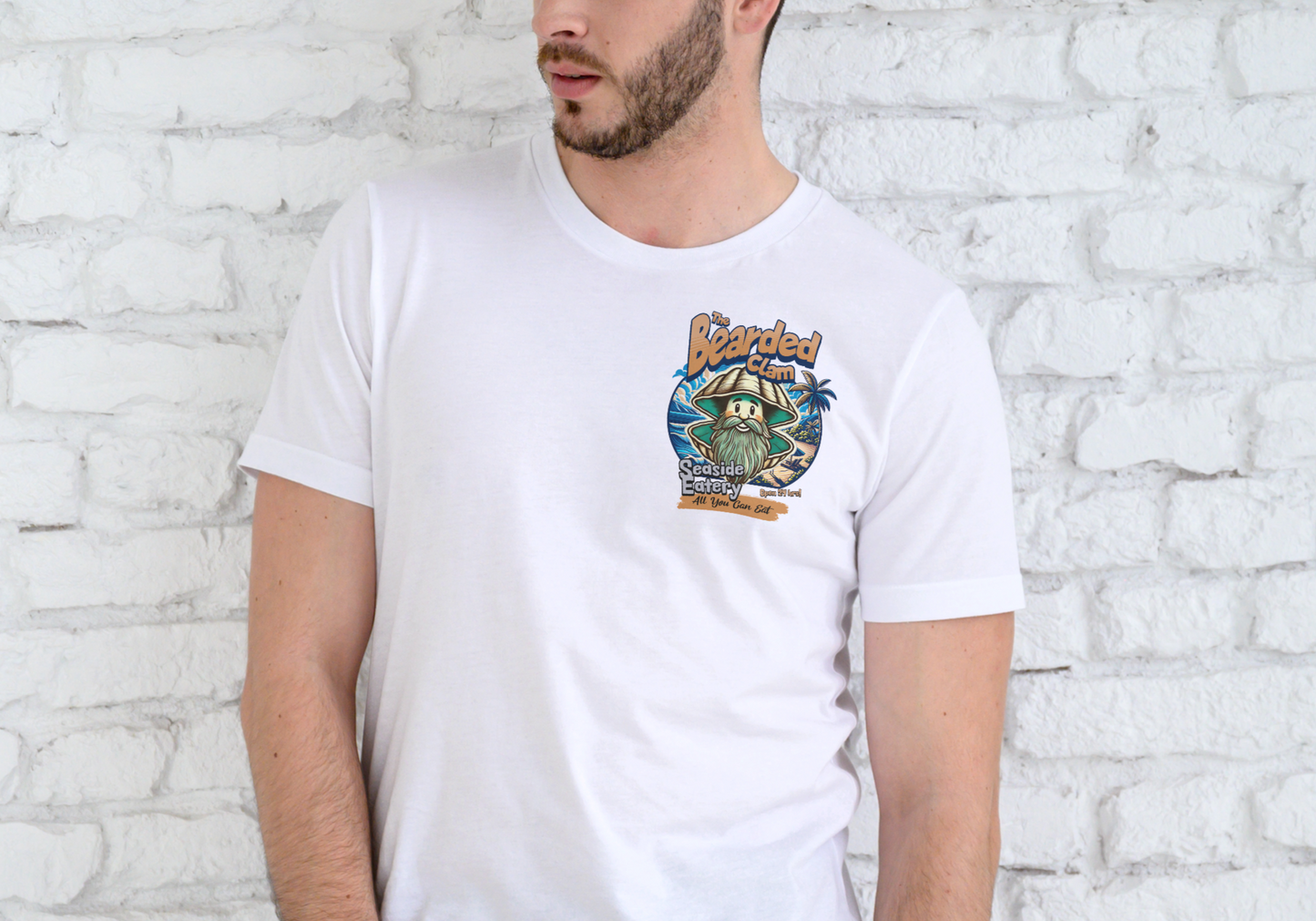 THE BEARDED CLAM, SEASIDE EATERY, T-SHIRT, UNISEX, COTTON
