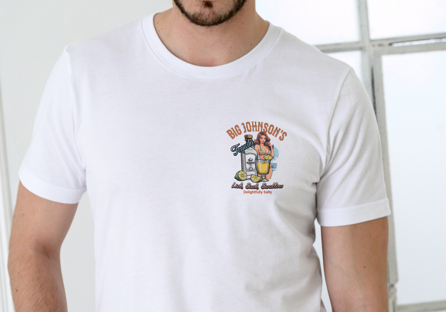 BIG JOHNSON'S TEQUILA, DELIGHTFULLY SALTY, T-SHIRT, UNISEX, COTTON