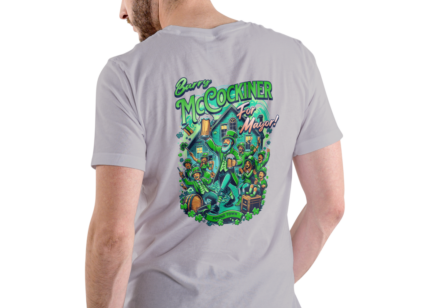 BARRY MCCOCKINER FOR MAYOR OF POUNDTOWN, T-SHIRT, UNISEX, COTTON