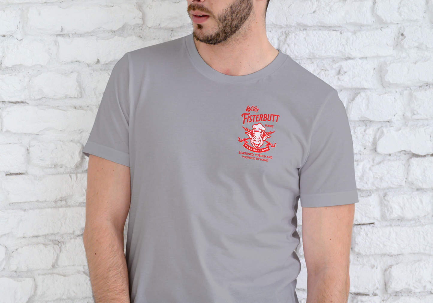 WILLY FISTERBUTT PORK BUTT BBQ, T-SHIRT, UNISEX, COTTON