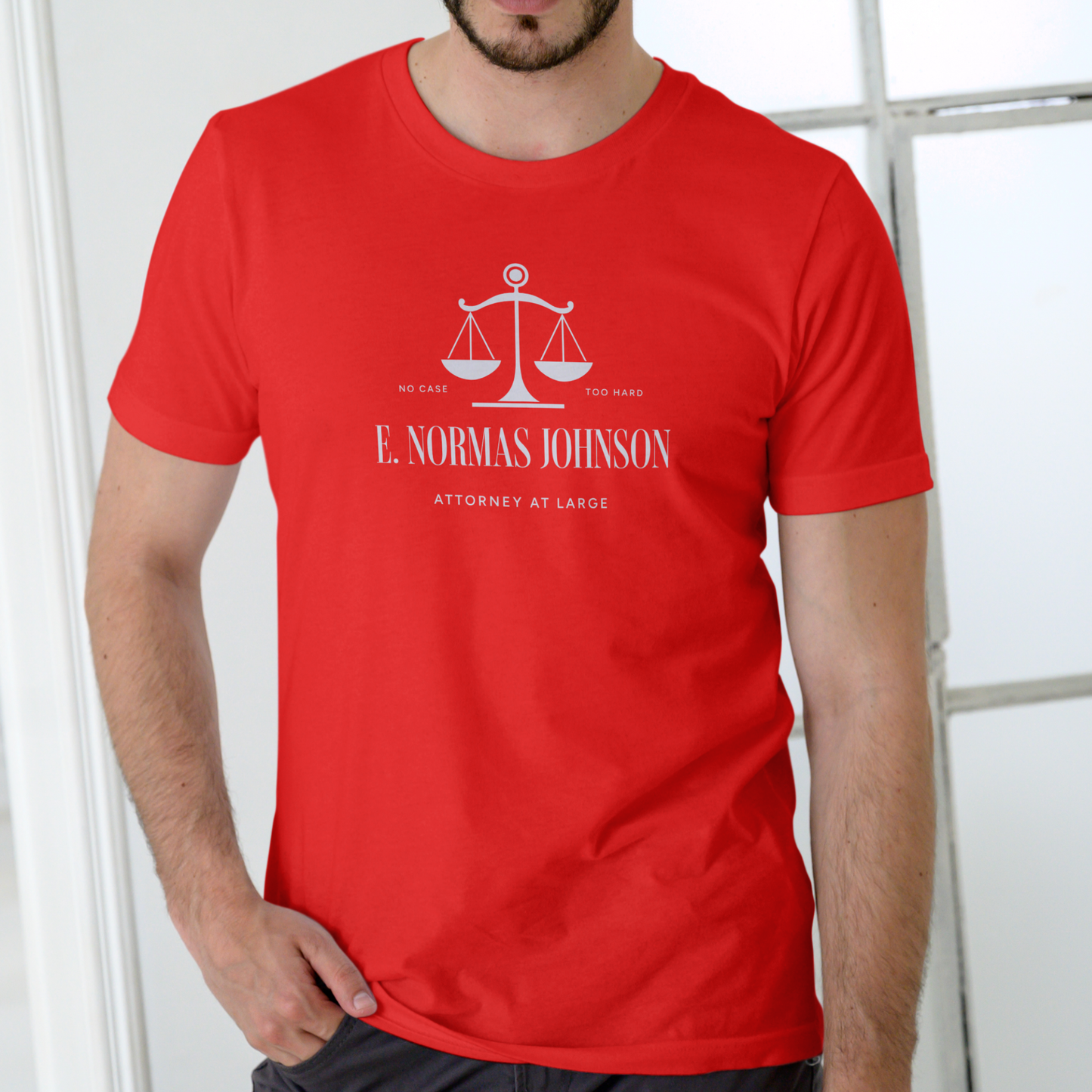 E. NORMAS JOHNSON – Attorney At Large | Funny Name Unisex Cotton T-Shirt