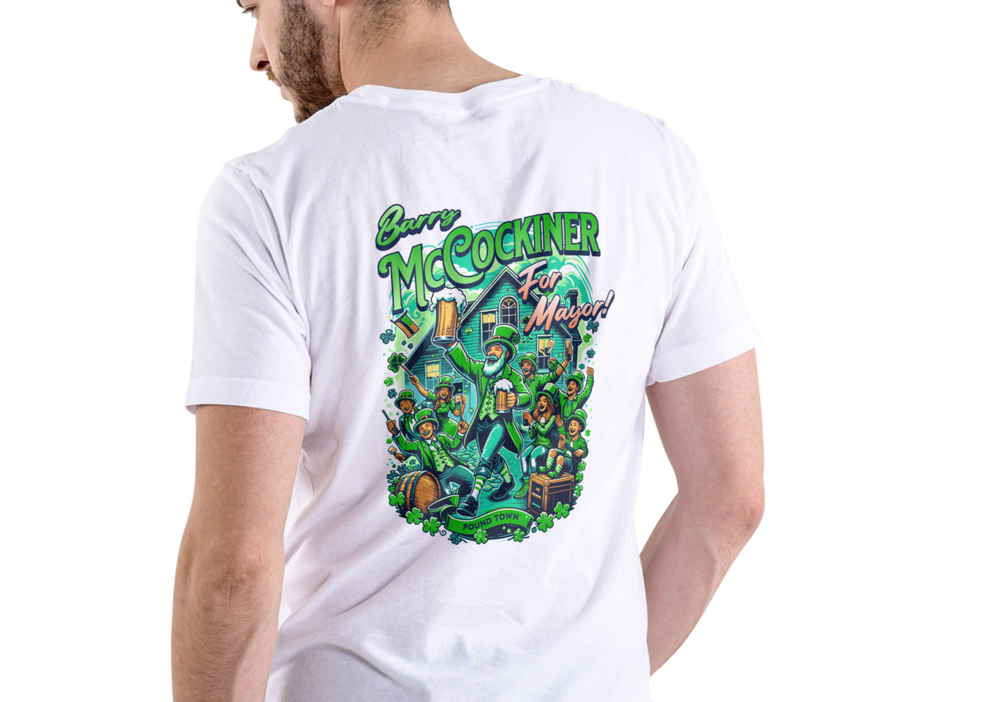 BARRY MCCOCKINER FOR MAYOR OF POUNDTOWN, T-SHIRT, UNISEX, COTTON