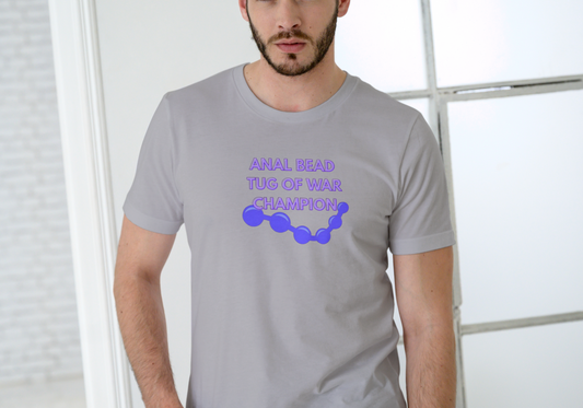 ANAL BEAD TUG OF WAR CHAMPION, T-SHIRT, UNISEX, COTTON