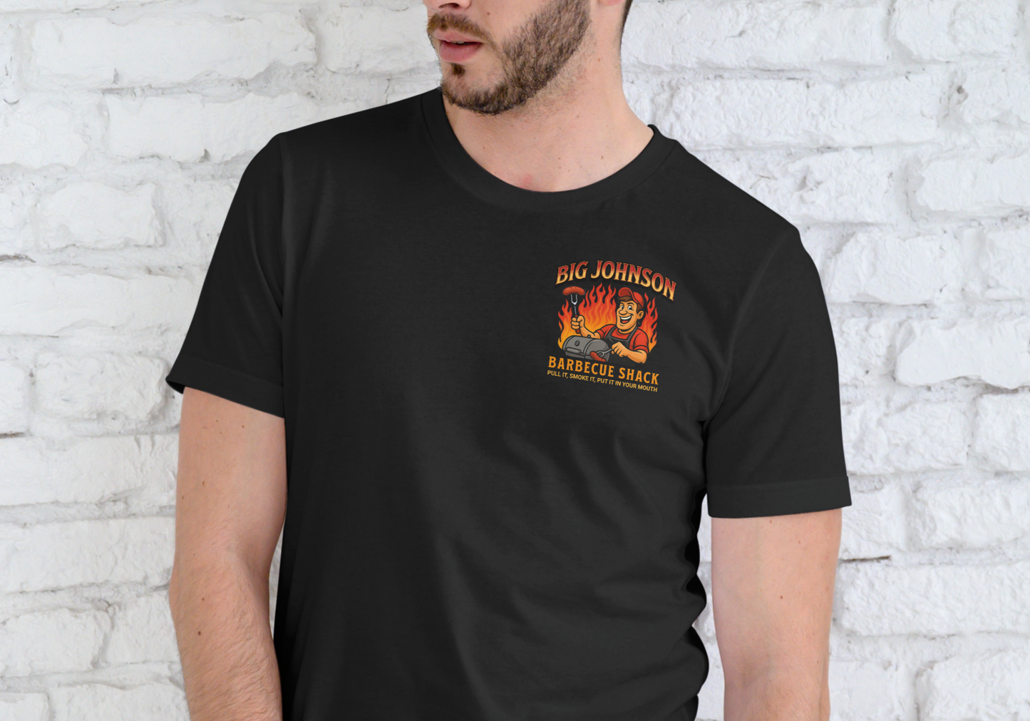 BIG JOHNSON BARBECUE SHACK, T-SHIRT, UNISEX, COTTON
