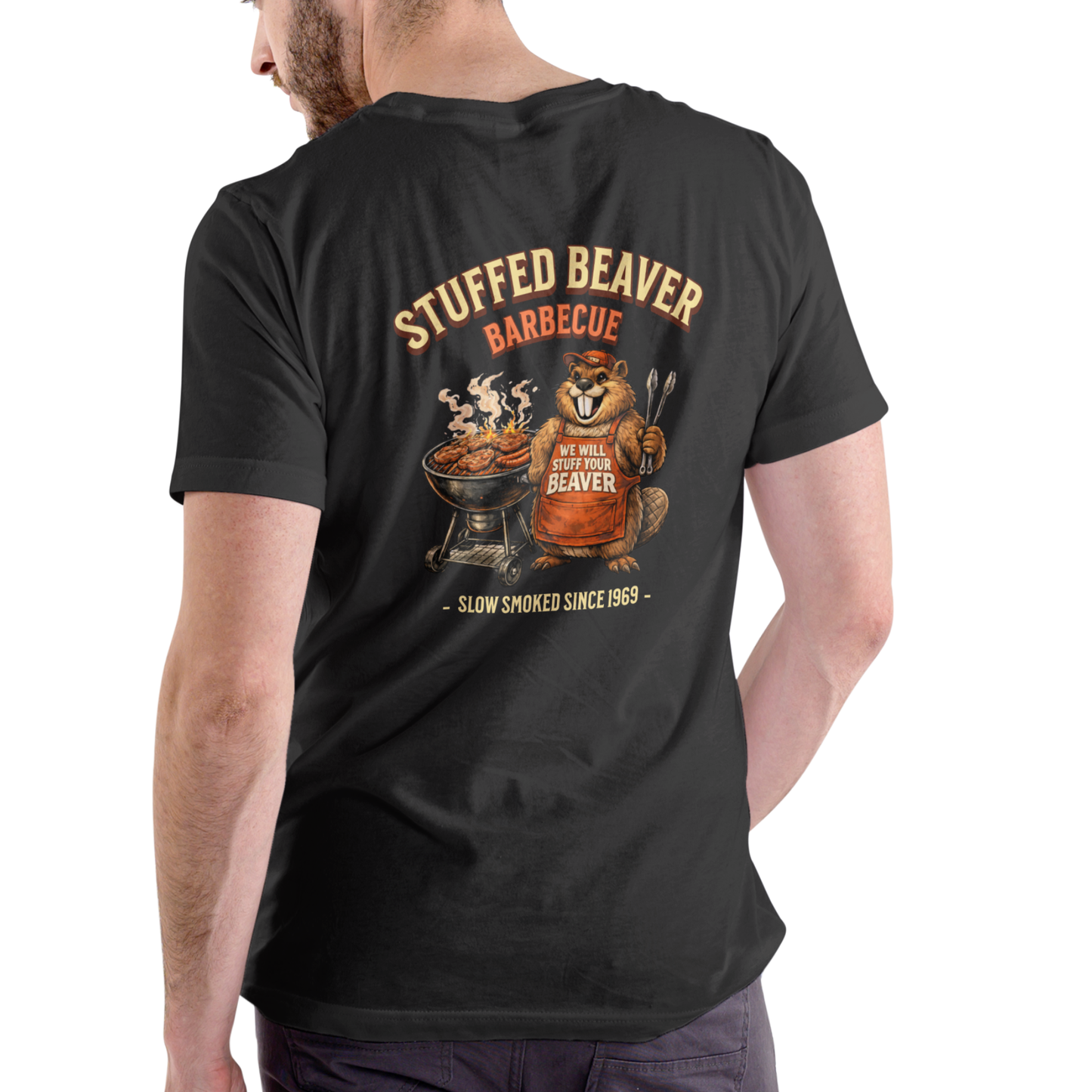 STUFFED BEAVER BARBECUE  Funny Unisex Cotton T-Shirt