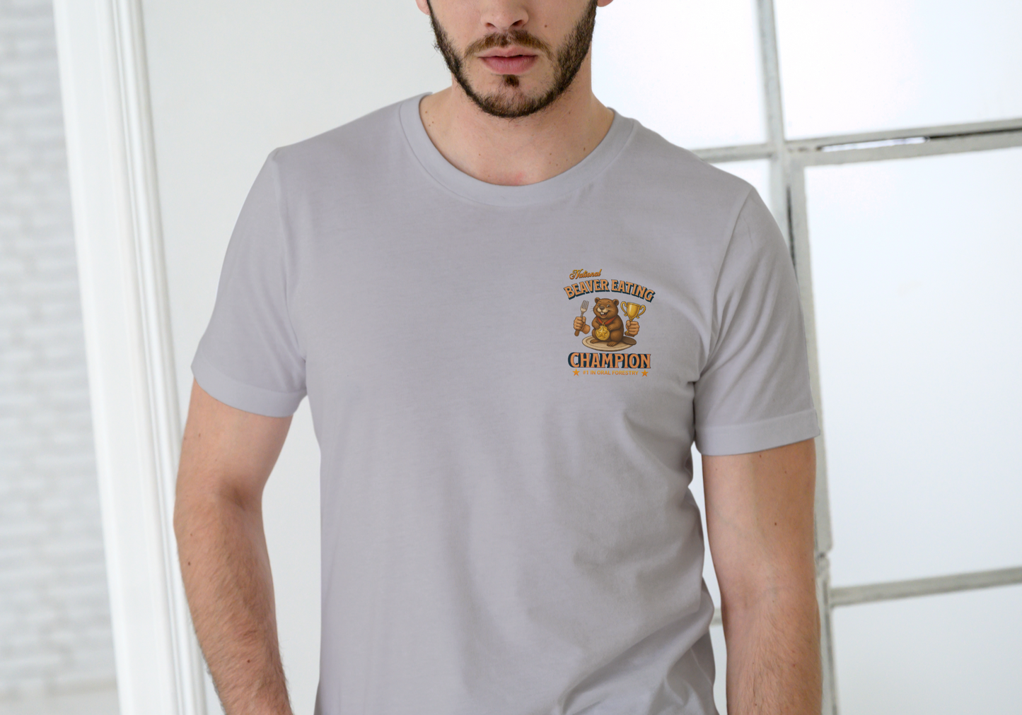 NATIONAL BEAVER EATING CHAMPION, T-SHIRT, UNISEX, COTTON