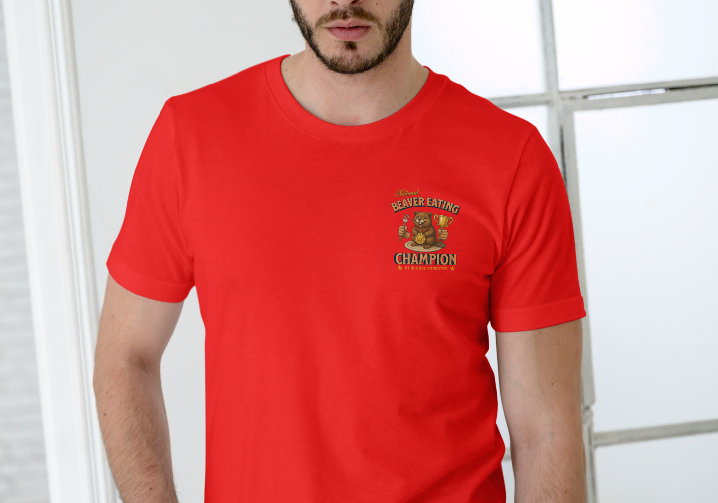 NATIONAL BEAVER EATING CHAMPION, T-SHIRT, UNISEX, COTTON