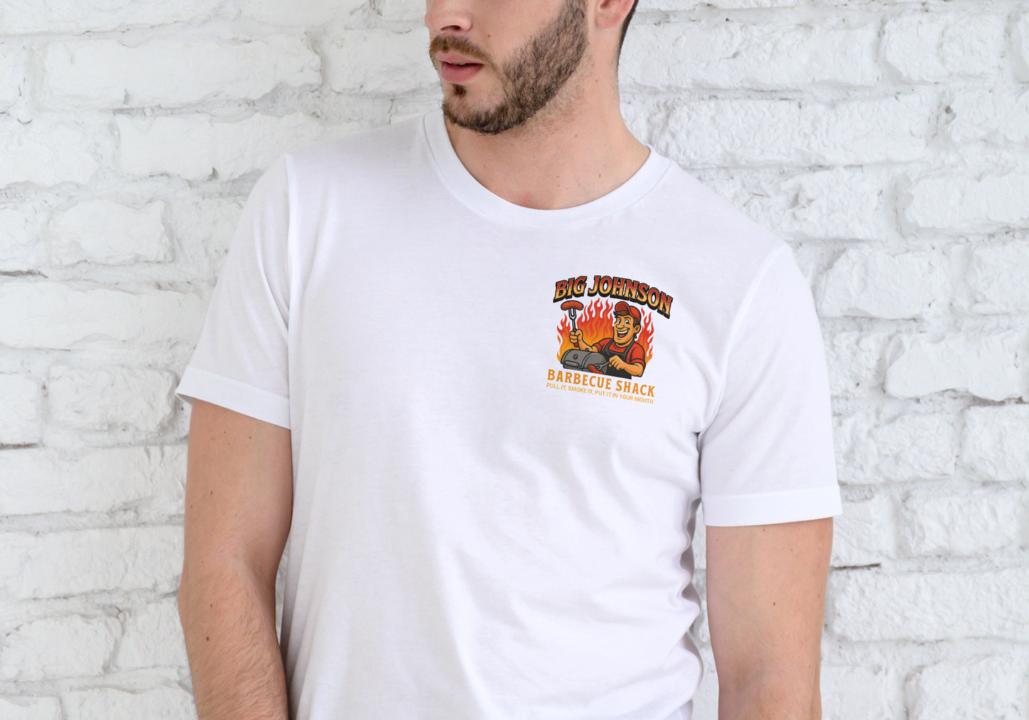 BIG JOHNSON BARBECUE SHACK, T-SHIRT, UNISEX, COTTON