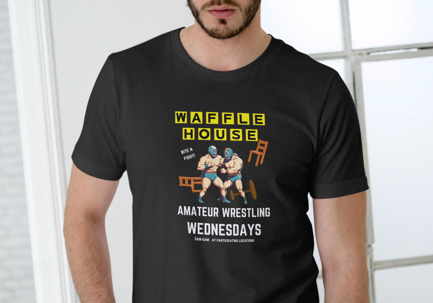 WAFFLE HOUSE AMATEUR WRESTLING, T-SHIRT, UNISEX, COTTON