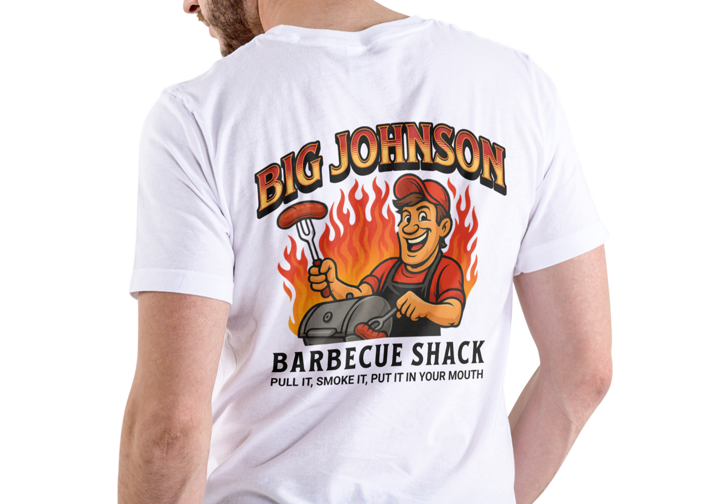 BIG JOHNSON BARBECUE SHACK, T-SHIRT, UNISEX, COTTON
