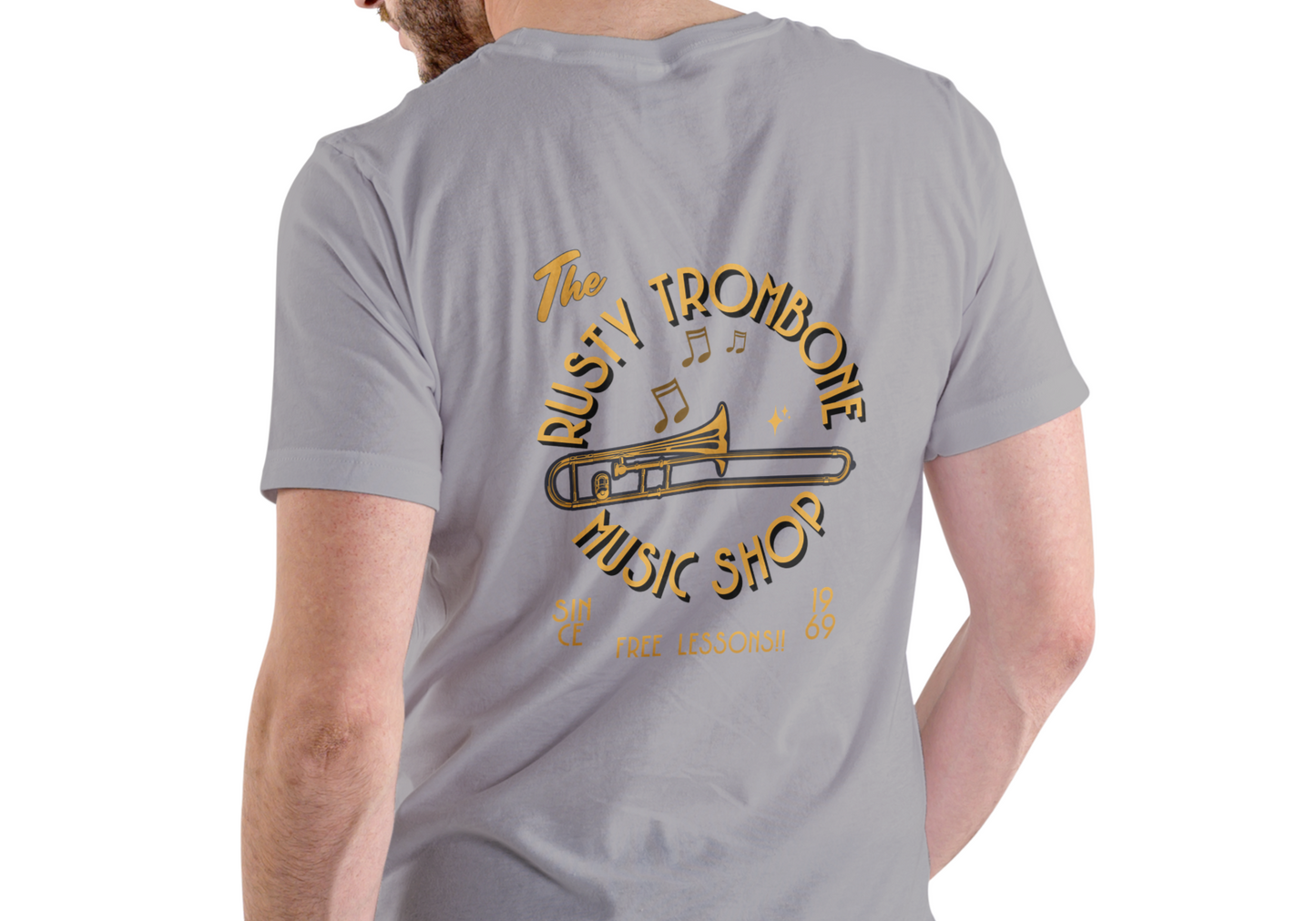 THE RUSTY TROMBONE MUSIC SHOP, T-SHIRT, UNISEX, COTTON