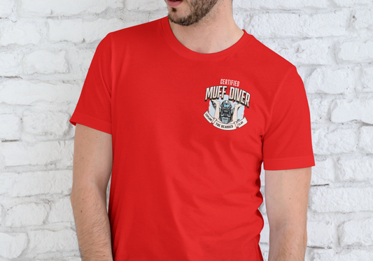 CERTIFIED MUFF DIVER- EXPLORE THE BEARDED CLAM, T-SHIRT, UNISEX, COTTON