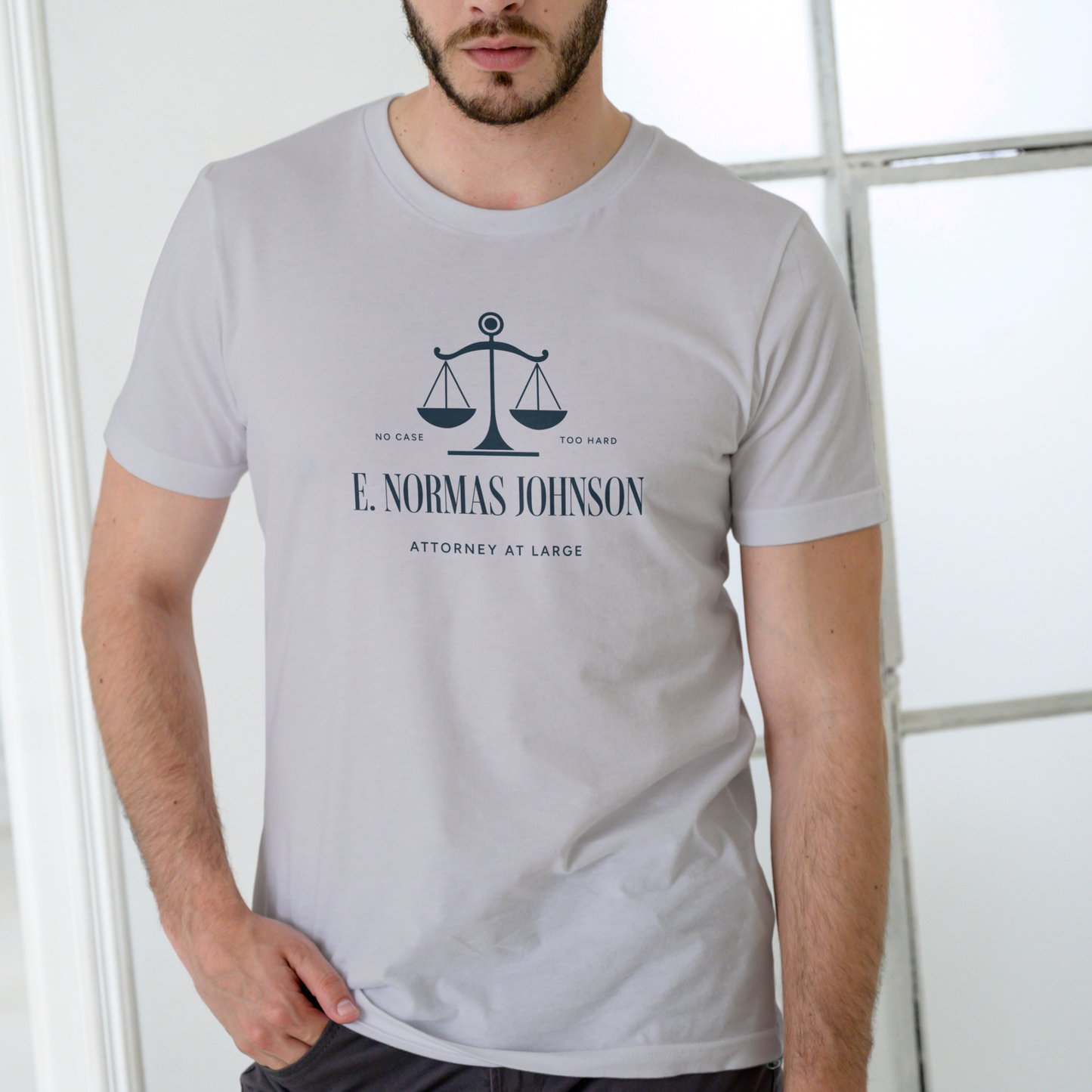 E. NORMAS JOHNSON – Attorney At Large | Funny Name Unisex Cotton T-Shirt