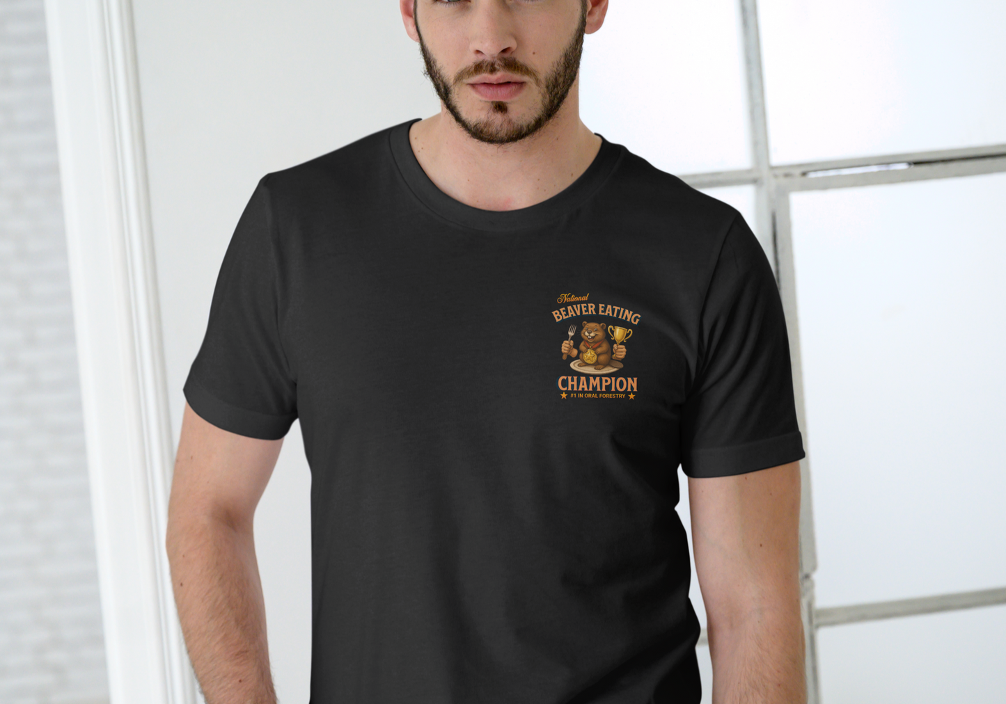 NATIONAL BEAVER EATING CHAMPION, T-SHIRT, UNISEX, COTTON