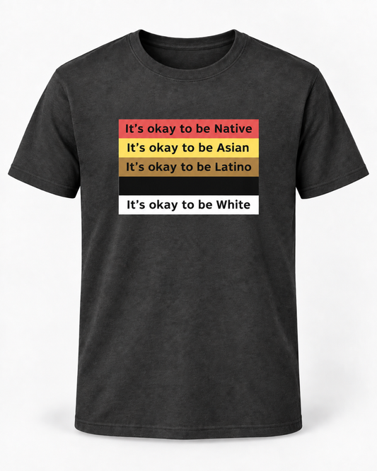 IT’S OKAY TO BE NATIVE, ASIAN, LATINO, BLACK, WHITE. Funny T Shirt, Unisex Cotton