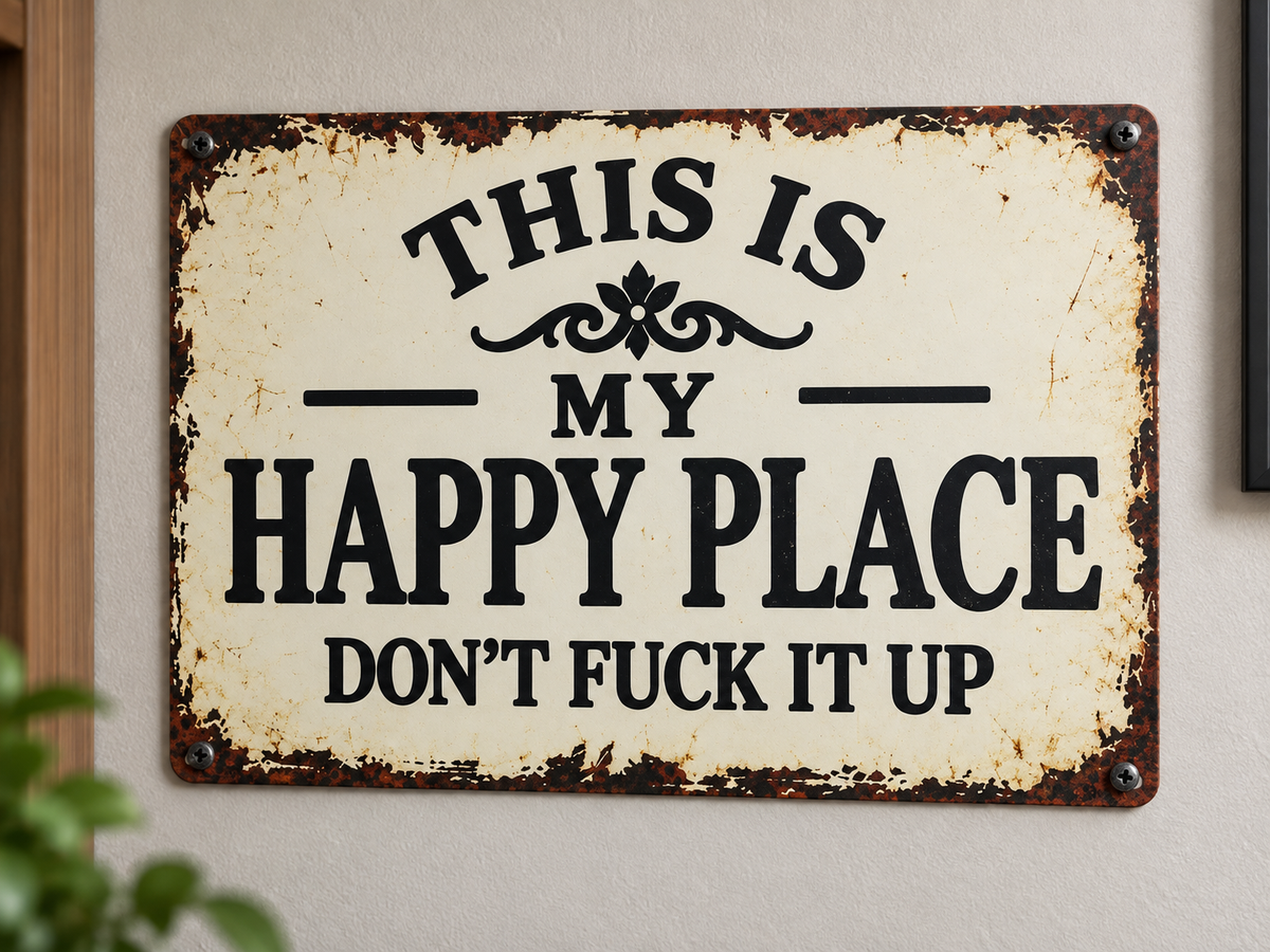 THIS IS MY HAPPY PLACE, DON’T FUCK IT UP, 8x12” Aluminum sign