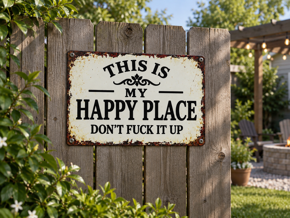 THIS IS MY HAPPY PLACE, DON’T FUCK IT UP, 8x12” Aluminum sign