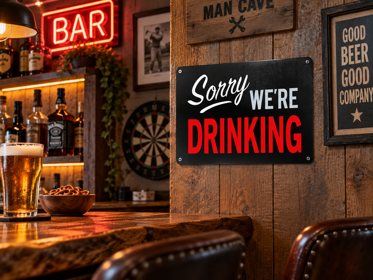 SORRY WE’RE DRINKING 8x12” Aluminum sign