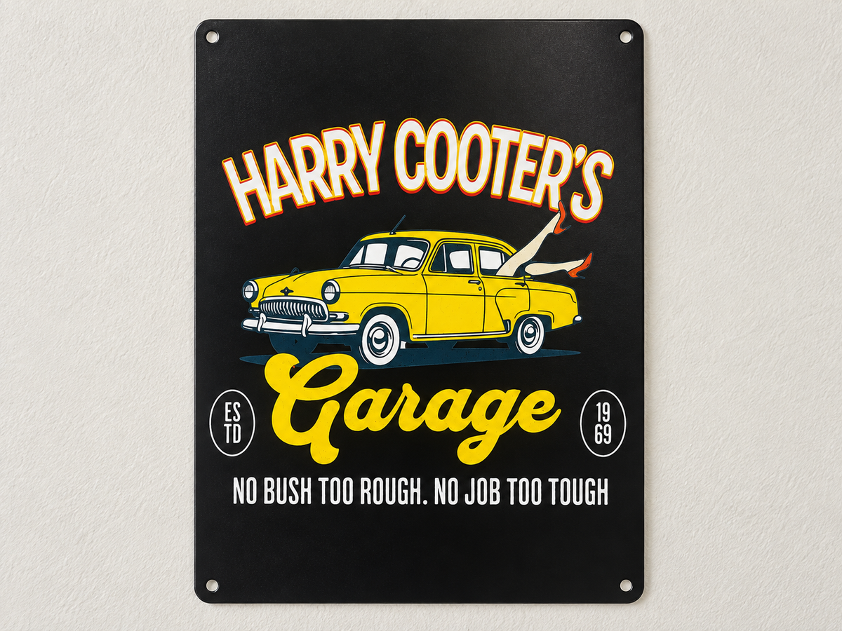 HARRY COOTERS GARAGE Funny sign, 8x12” Aluminum