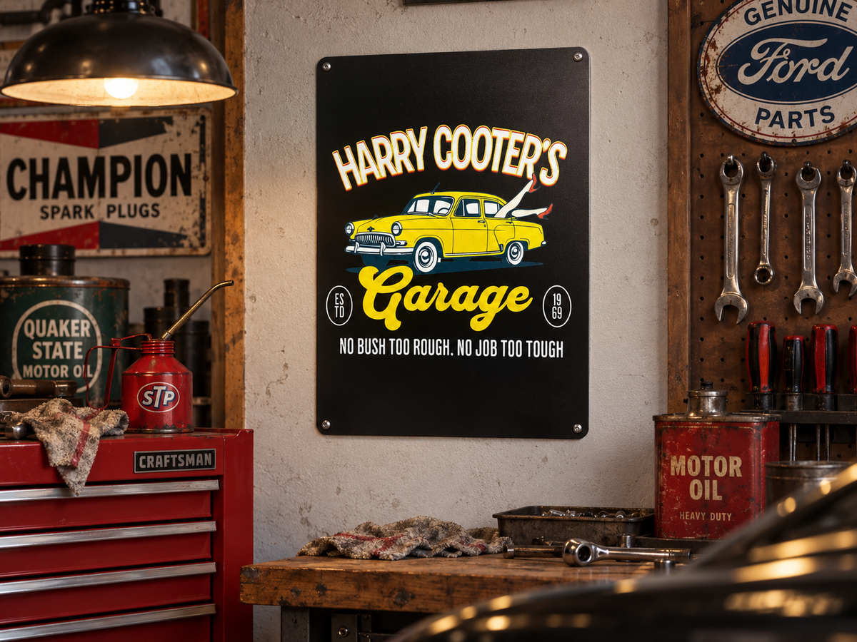 HARRY COOTERS GARAGE Funny sign, 8x12” Aluminum