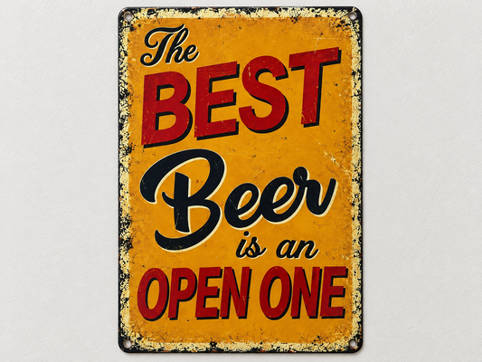 THE BEST BEER IS AN OPEN ONE Funny Sign 8x12” Aluminum