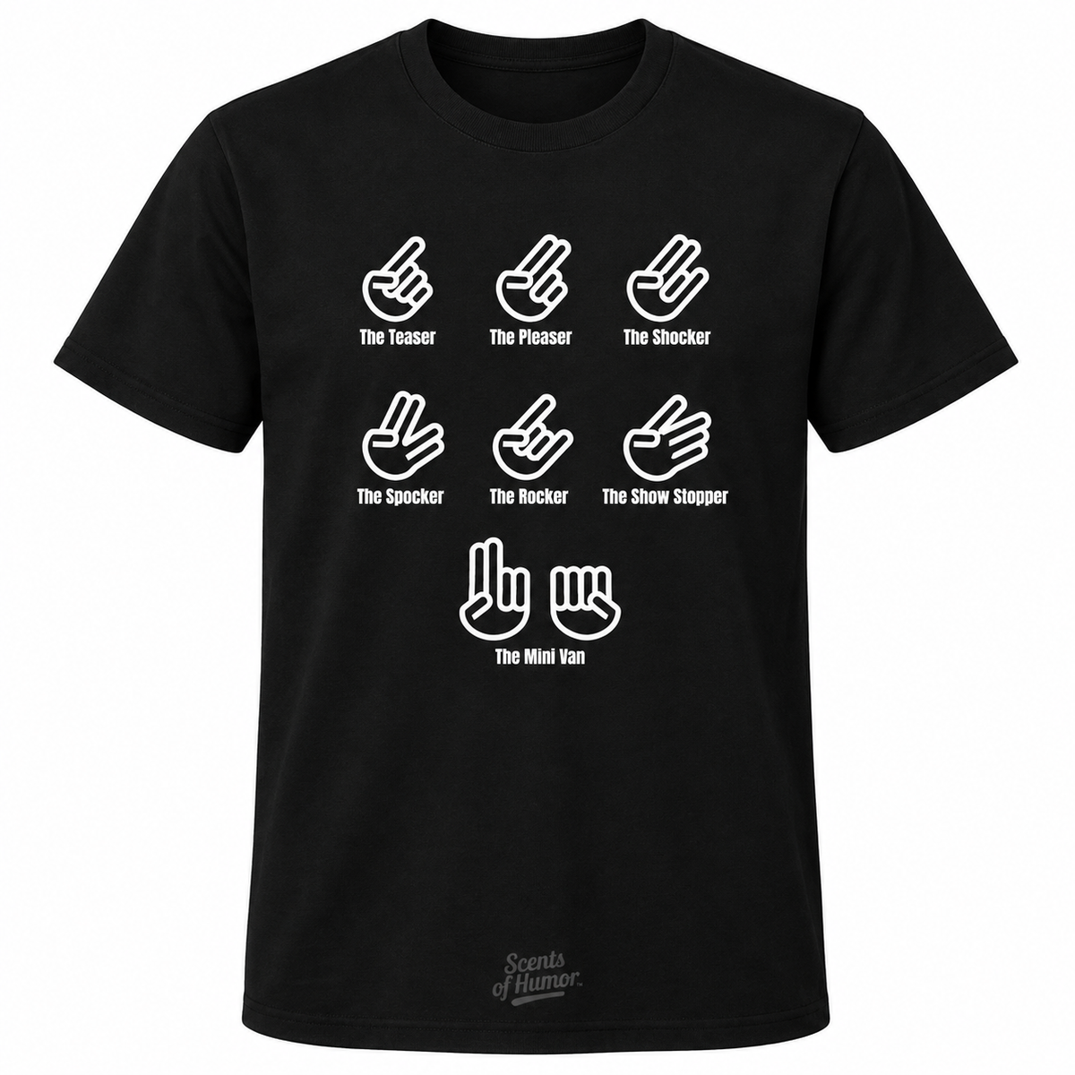 THE SHOCKER, THE SPOCKER, THE MINI VAN Hand signals funny T Shirt, Unisex Cotton.