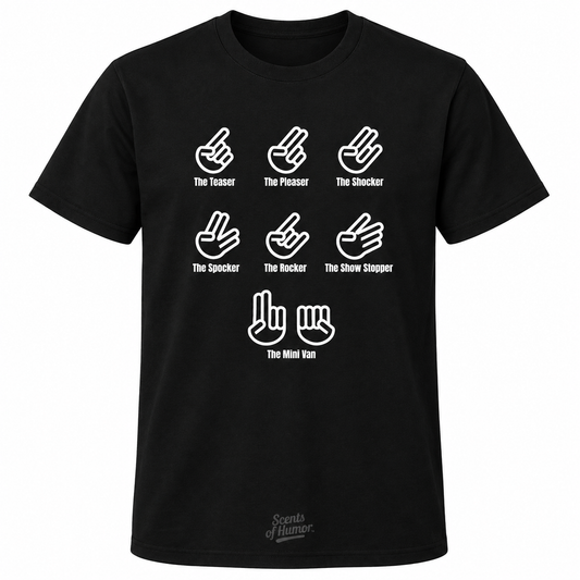 THE SHOCKER, THE SPOCKER, THE MINI VAN Hand signals funny T Shirt, Unisex Cotton.