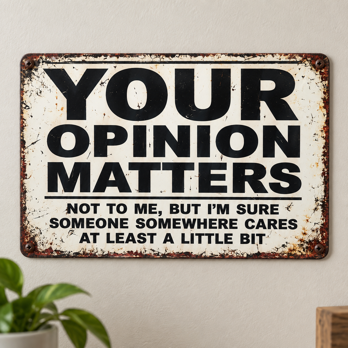 YOUR OPINION MATTERS Funny sign 8x12” aluminum