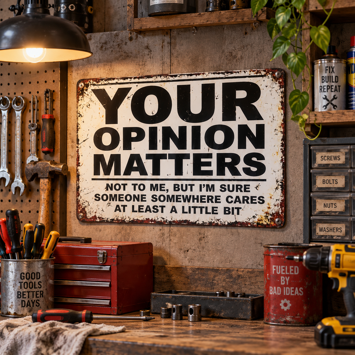 YOUR OPINION MATTERS Funny sign 8x12” aluminum