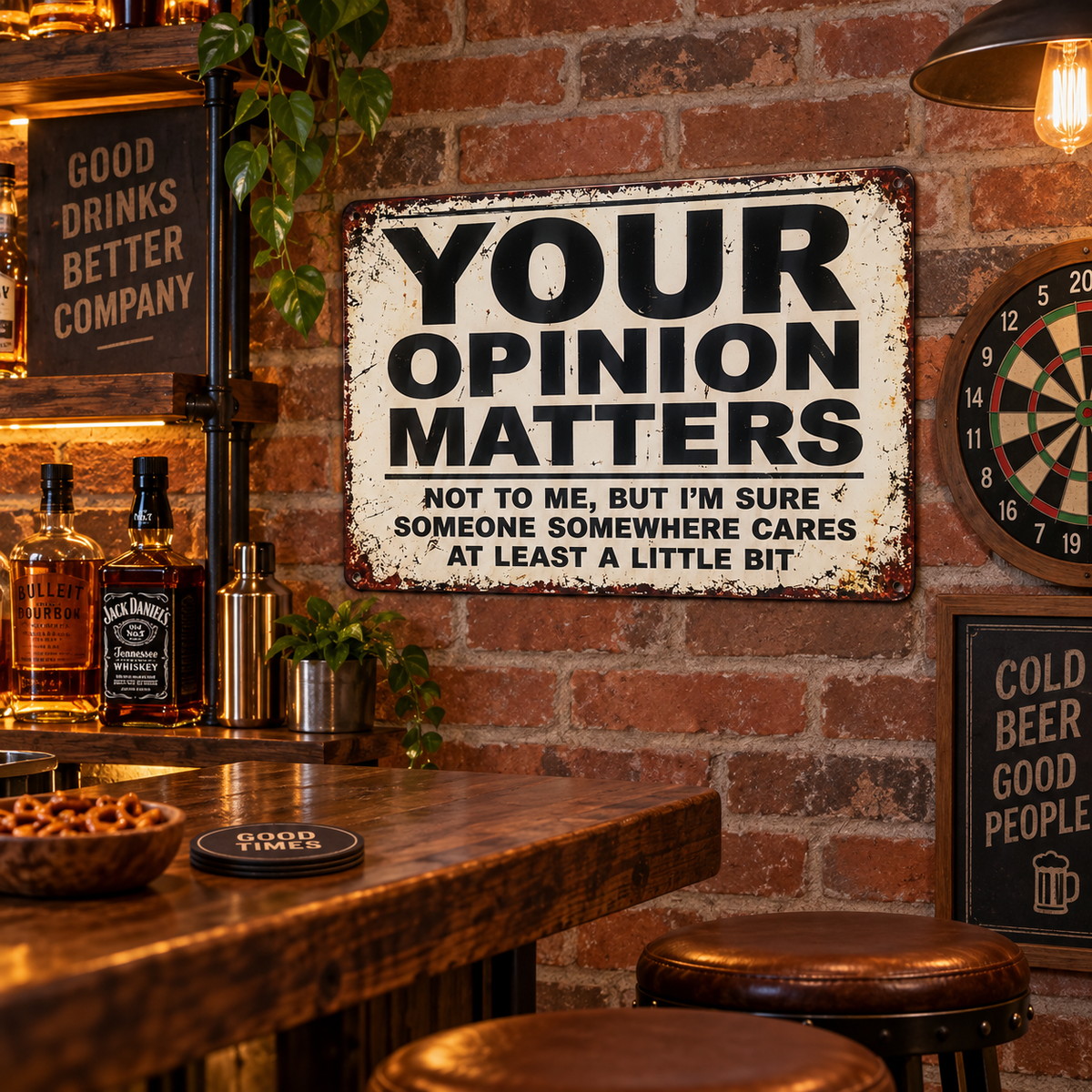 YOUR OPINION MATTERS Funny sign 8x12” aluminum
