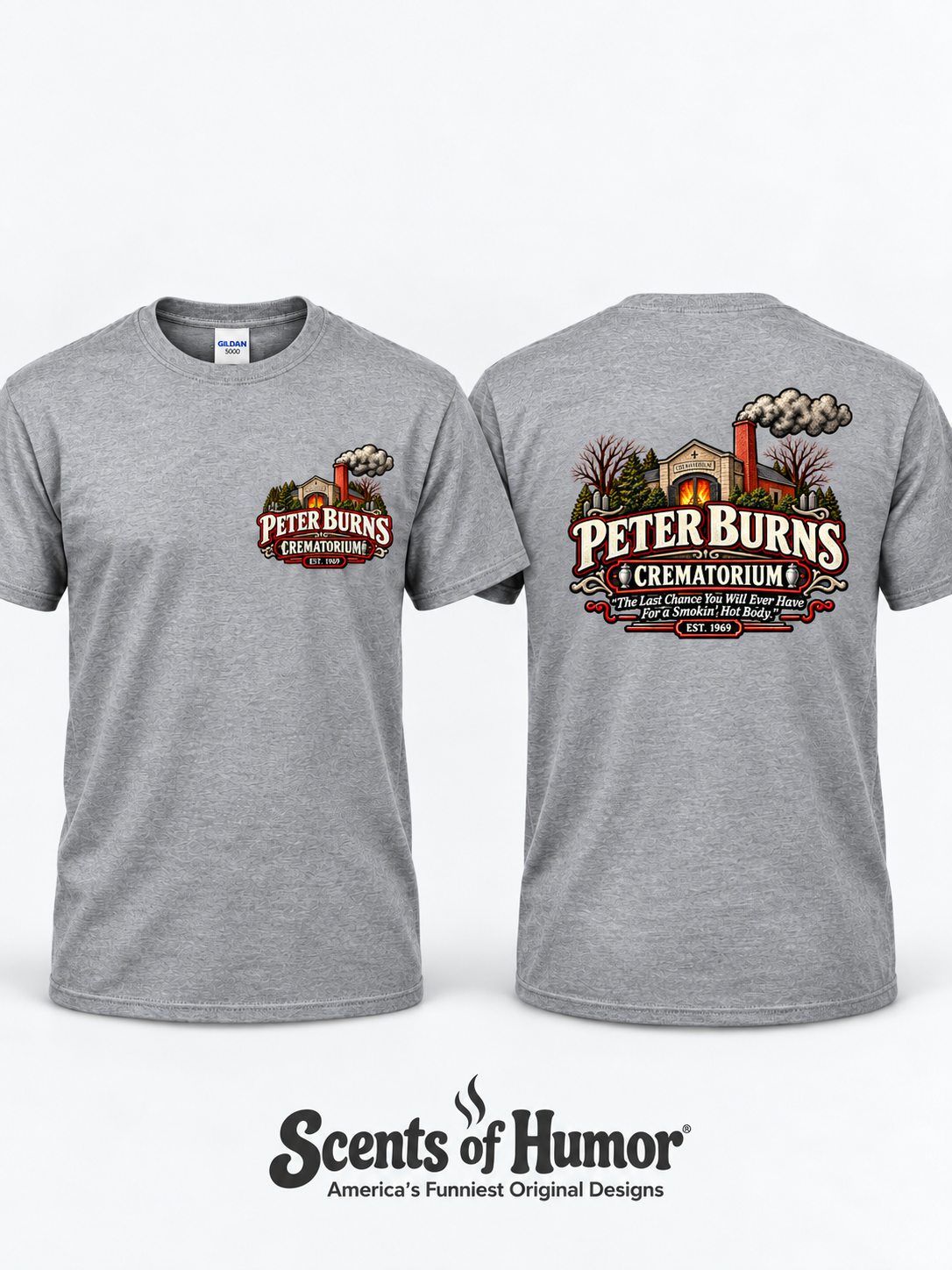 PETER BURNS CREMATORIUM Funny Halloween themed T Shirt, Unisex Cotton
