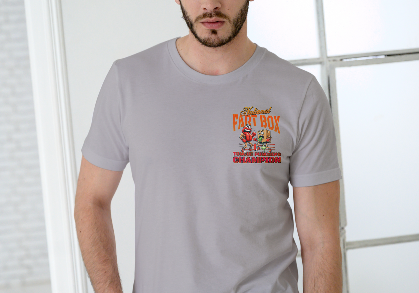 NATIONAL FART BOX TONGUE PUNCHING CHAMPION, T-SHIRT, UNISEX, COTTON