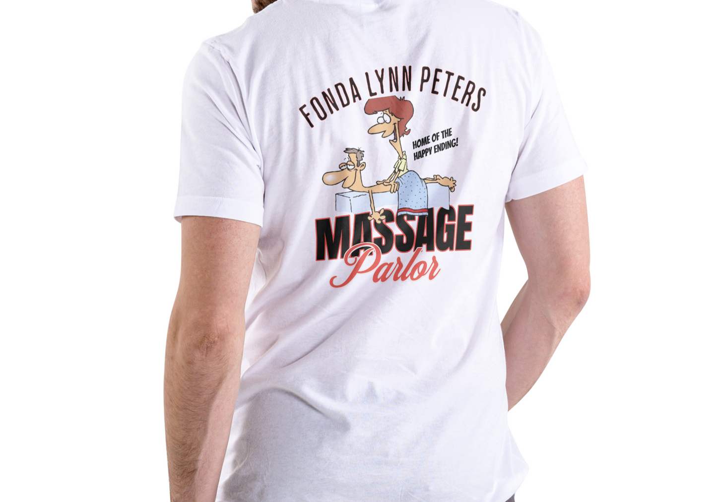 FONDA LYNN PETERS MASSAGE PARLOR, T-SHIRT, UNISEX, COTTON