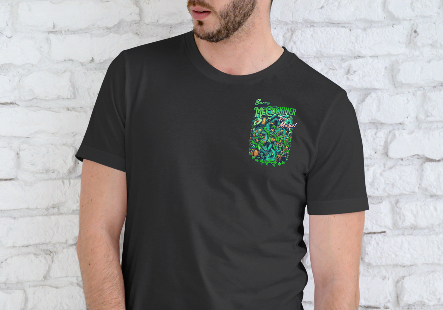 BARRY MCCOCKINER FOR MAYOR OF POUNDTOWN, T-SHIRT, UNISEX, COTTON