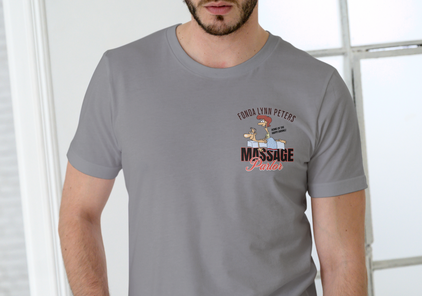 FONDA LYNN PETERS MASSAGE PARLOR, T-SHIRT, UNISEX, COTTON